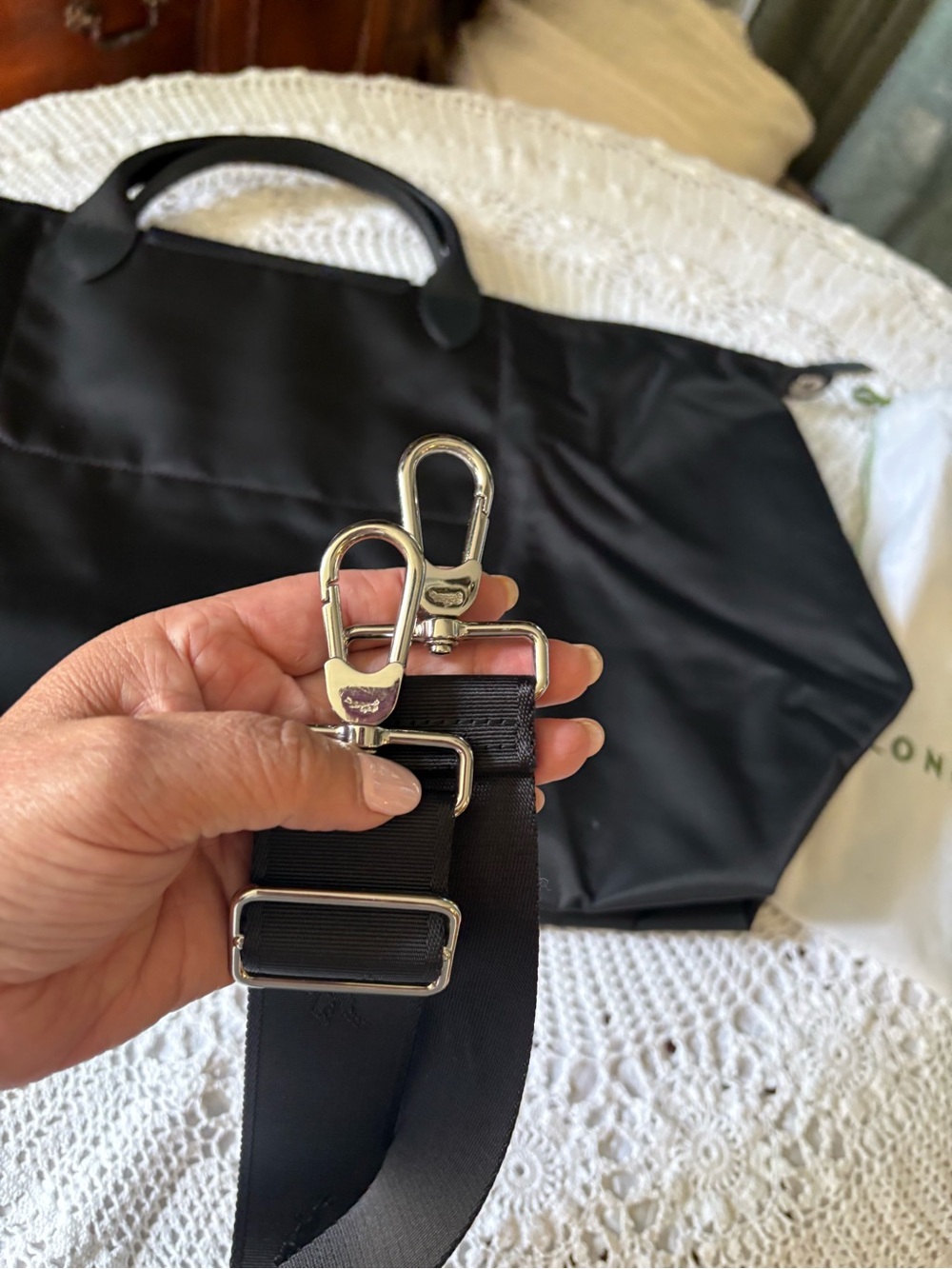 Longchamp Black Foldable Nylon Tote with Detachable Strap - Picture 3 of 9